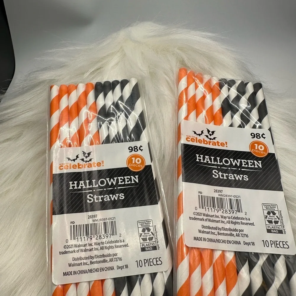 🩷5/$10 Halloween Straws - Orange, Black, and White